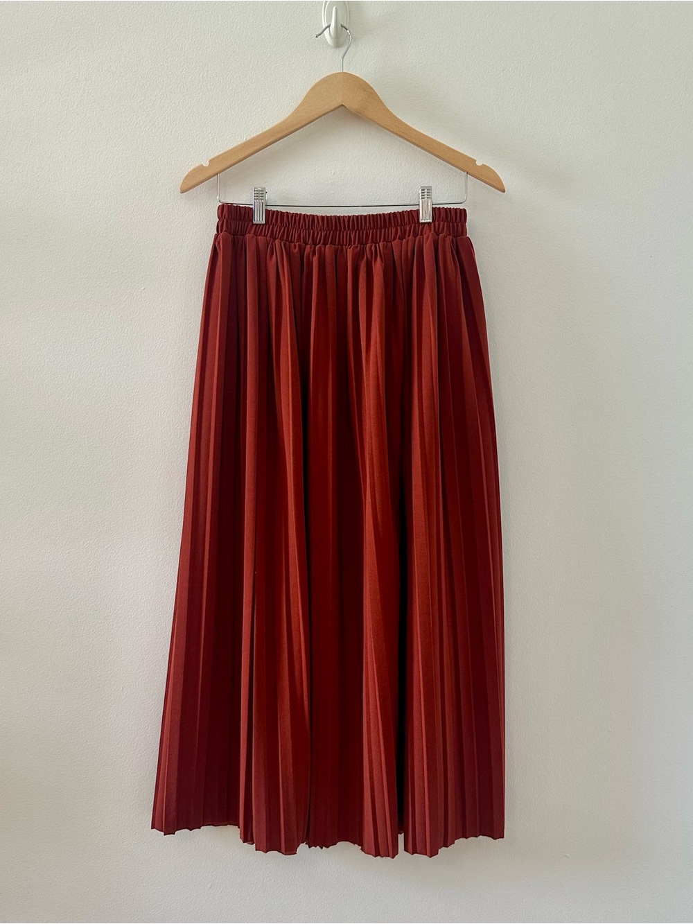 Rust Red Pleated Midi Skirt